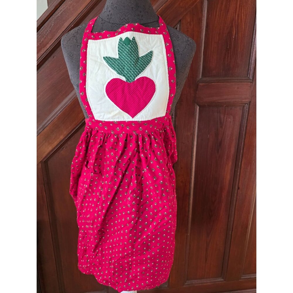 Vintage Red Apron With Heart & Corn Motif